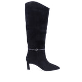 Cizme dama elegante Anna Viotti D106-AD893-L542 negre, din piele naturala intoarsa, cu varf ascutit si toc subtire imbracat in piele intoarsa.