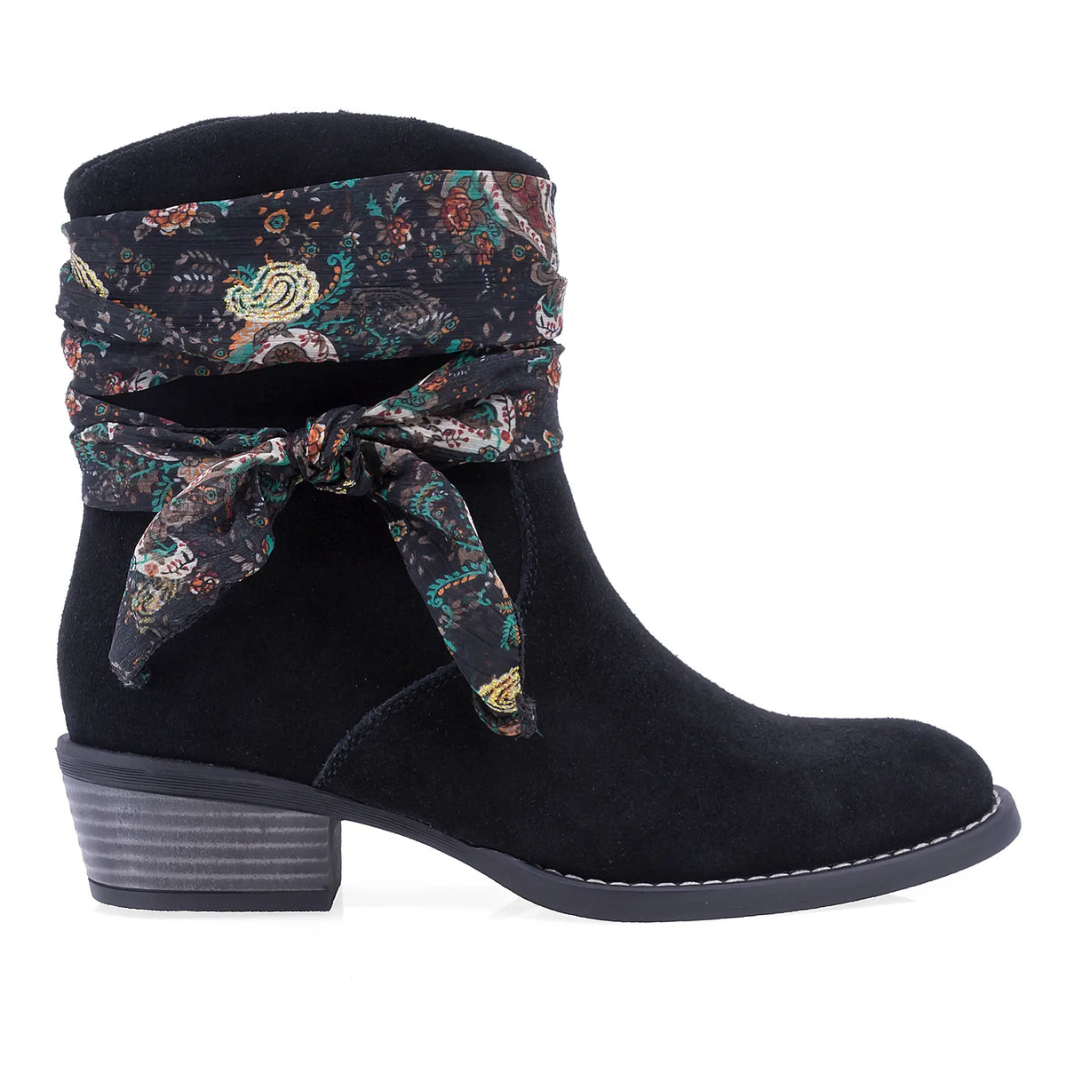 Ghete dama casual Anna Viotti D115-66100-01R negre, din piele naturala intoarsa, cu fermoar, design de inspiratie western si toc gros de 4 cm.
