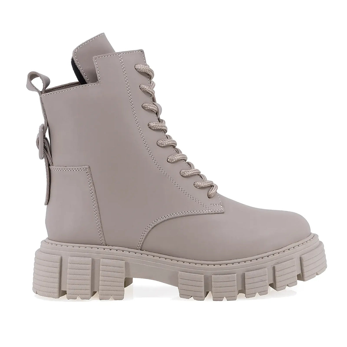 Ghete dama casual Anna Viotti D44-4614 bej, din piele naturala box de vitel, cu siret, fermoar si talpa din PVC.