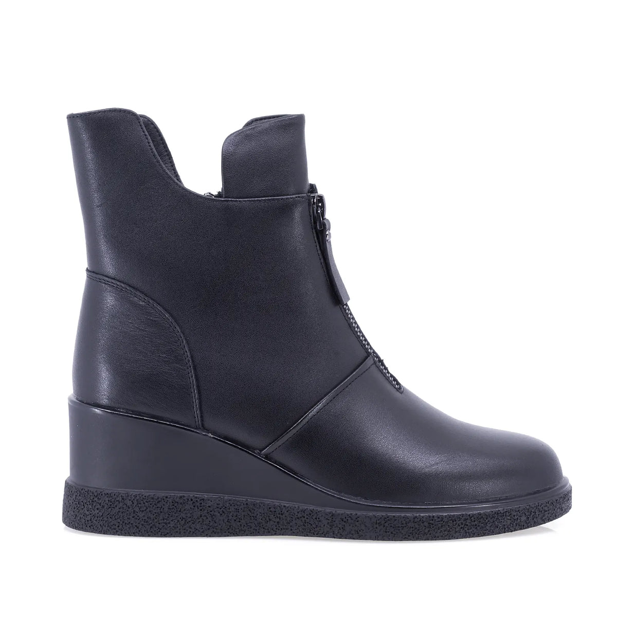 Ghete dama casual Anna Viotti D111-GF26AW16-1 negre din piele naturala box, cu fermoar, captuseala pufoasa si talpa turnata ortopedica.