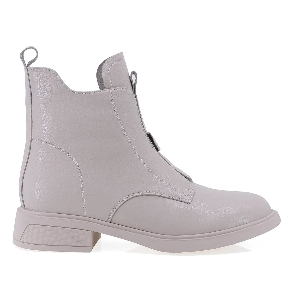 Ghete dama casual Anna Viotti D106-F11851-T6152-2 bej din piele naturala box, cu banda elastica frontala si toc gros.