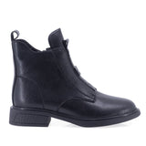 Ghete dama casual Anna Viotti D106-F11851-T6152-1 negre, din piele naturala box, cu varf rotund, fermoar si banda elastica frontala.