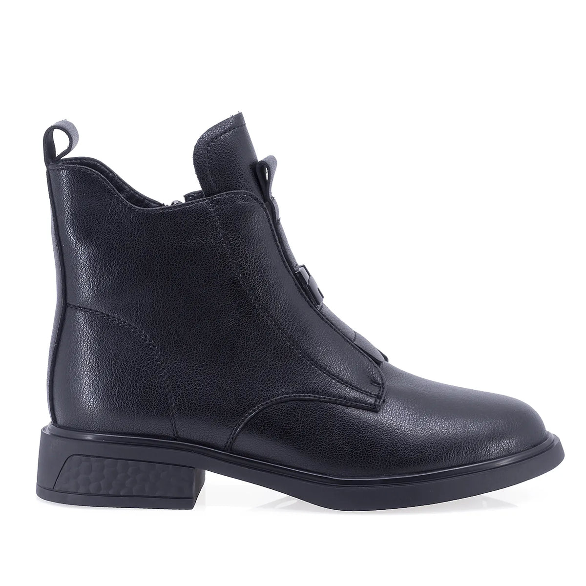 Ghete dama casual Anna Viotti D106-F11851-T6152-1 negre, din piele naturala box, cu varf rotund, fermoar si banda elastica frontala.