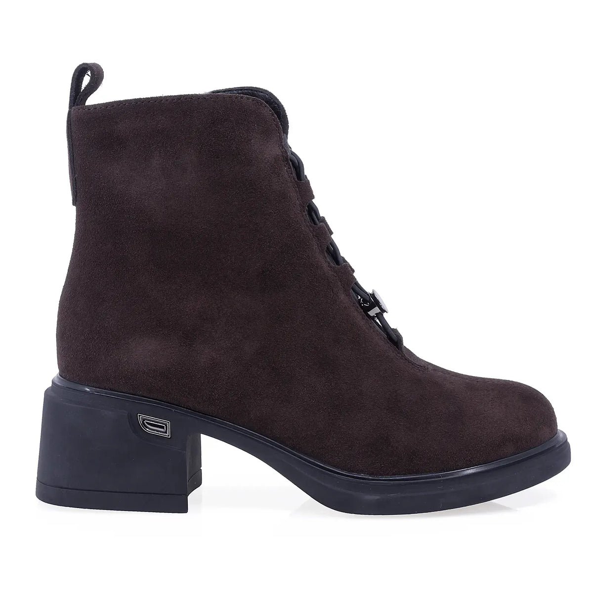 Ghete dama casual Anna Viotti D106-F11239-A602-2 maro, din piele naturala intoarsa, cu banda elastica frontala si toc gros.