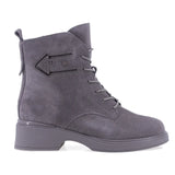 Ghete dama casual Anna Viotti D106-F11312-C7702-2 gri, din piele naturala intoarsa, cu varf rotund, sireturi si fermoar.