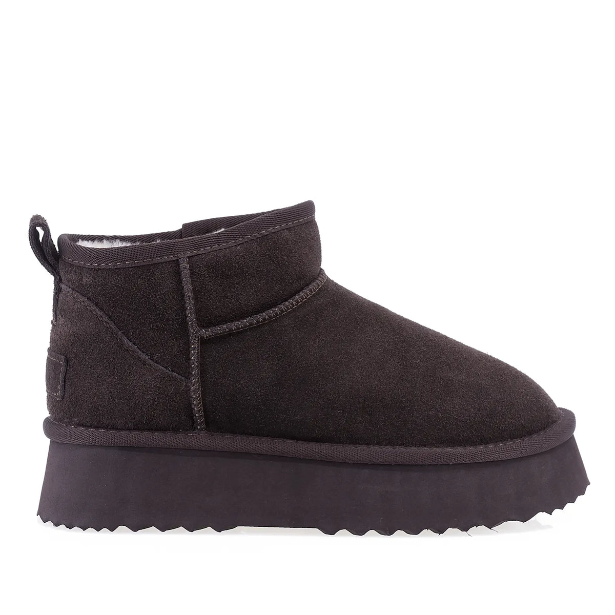 Ghete dama casual Anna Viotti D113-MORES DB MINI maro, din piele naturala intoarsa, cu interior din blana sintetica, stil UGG si talpa din PVC.