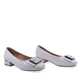 Pantofi dama eleganti Anna Viotti bej lacuit, vedere din fata, forma clasica feminina