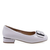 Pantofi dama eleganti Anna Viotti bej din piele lacuita, vedere laterala dreapta, toc 4 cm