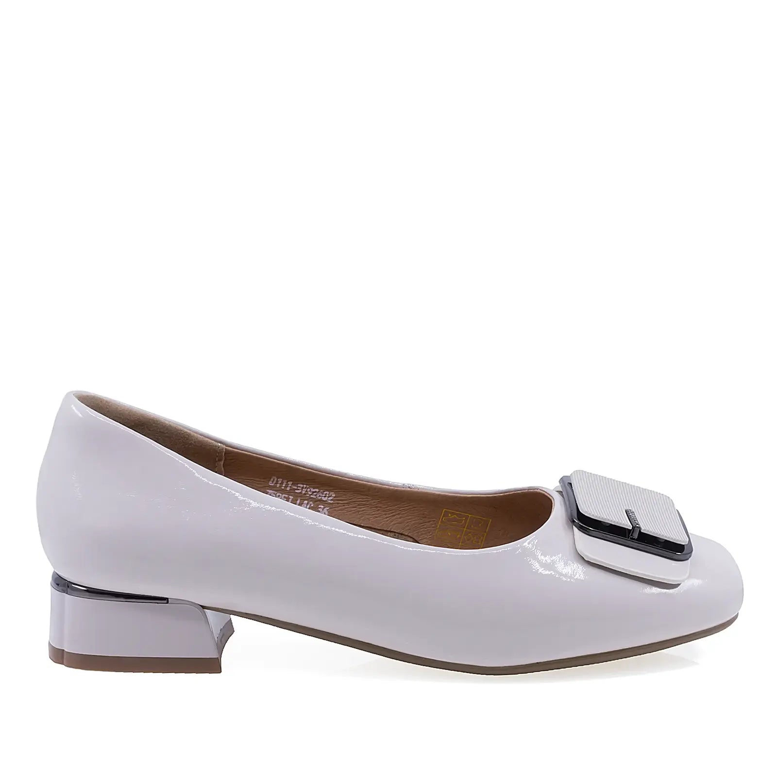 Pantofi dama eleganti Anna Viotti bej din piele lacuita, vedere laterala dreapta, toc 4 cm