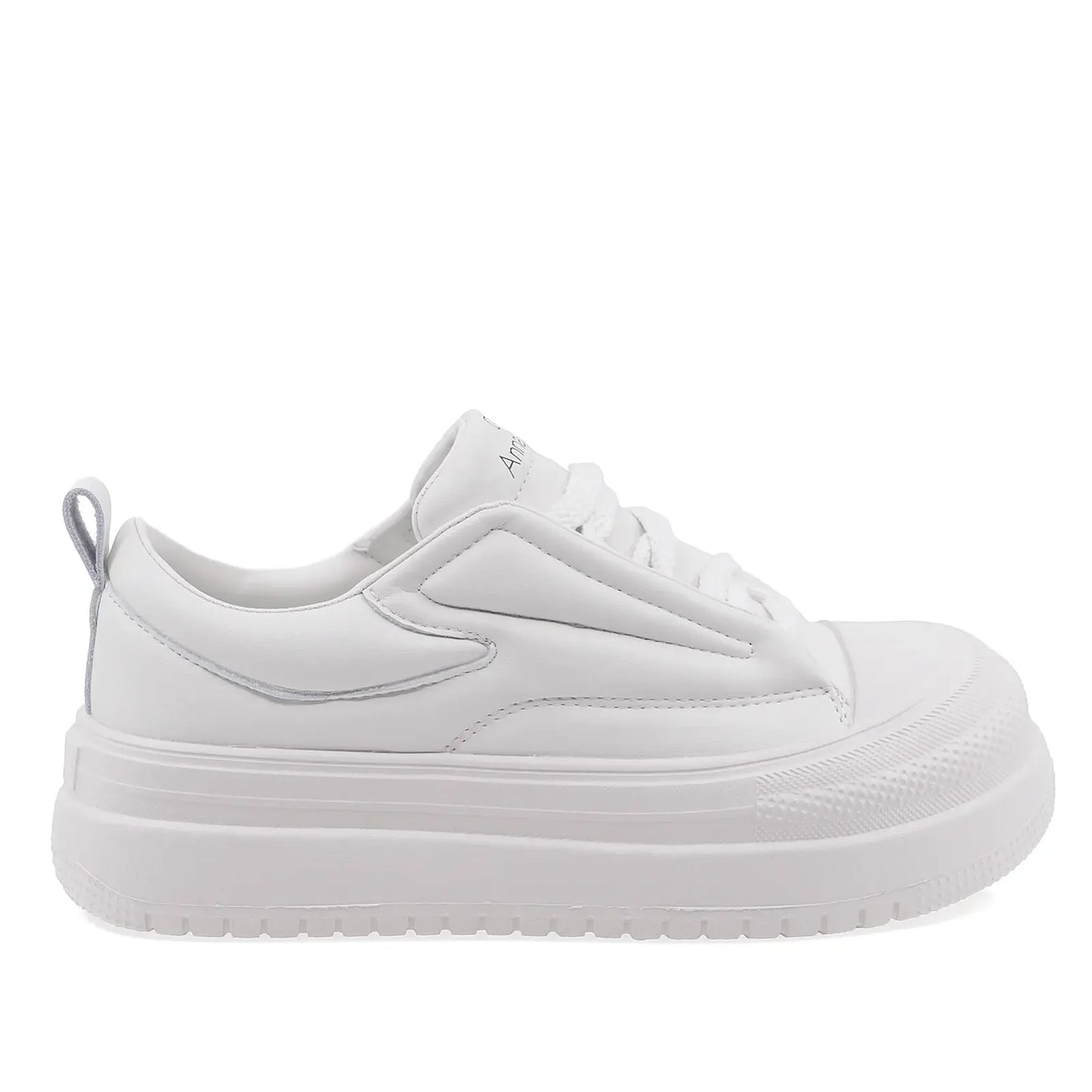 Pantofi dama casual Anna Viotti albi piele naturala, vedere laterala dreapta, talpa groasa usoara