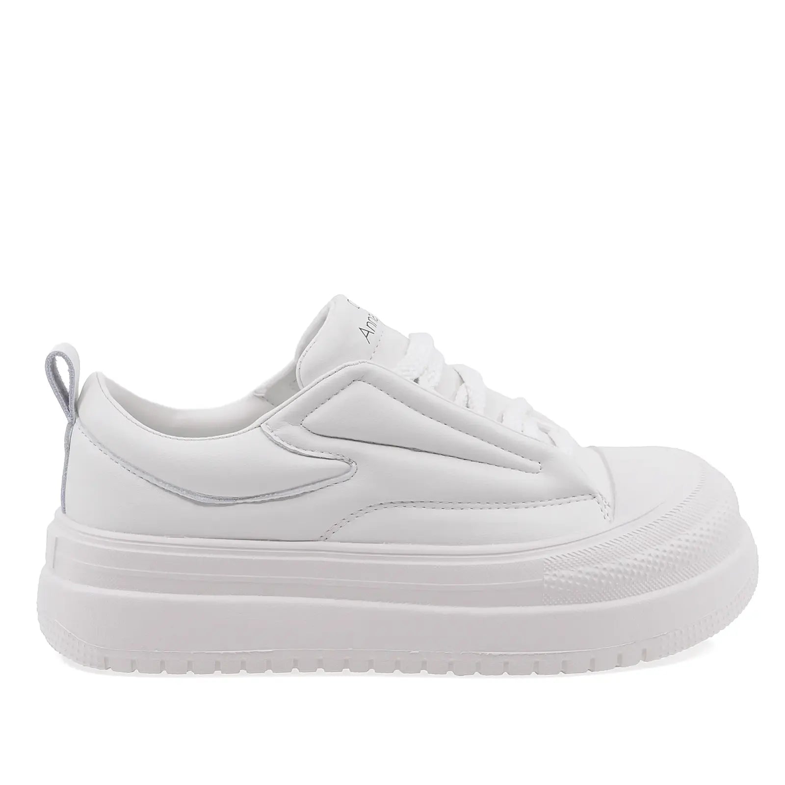 Pantofi dama casual Anna Viotti albi piele naturala, vedere laterala dreapta, talpa groasa usoara