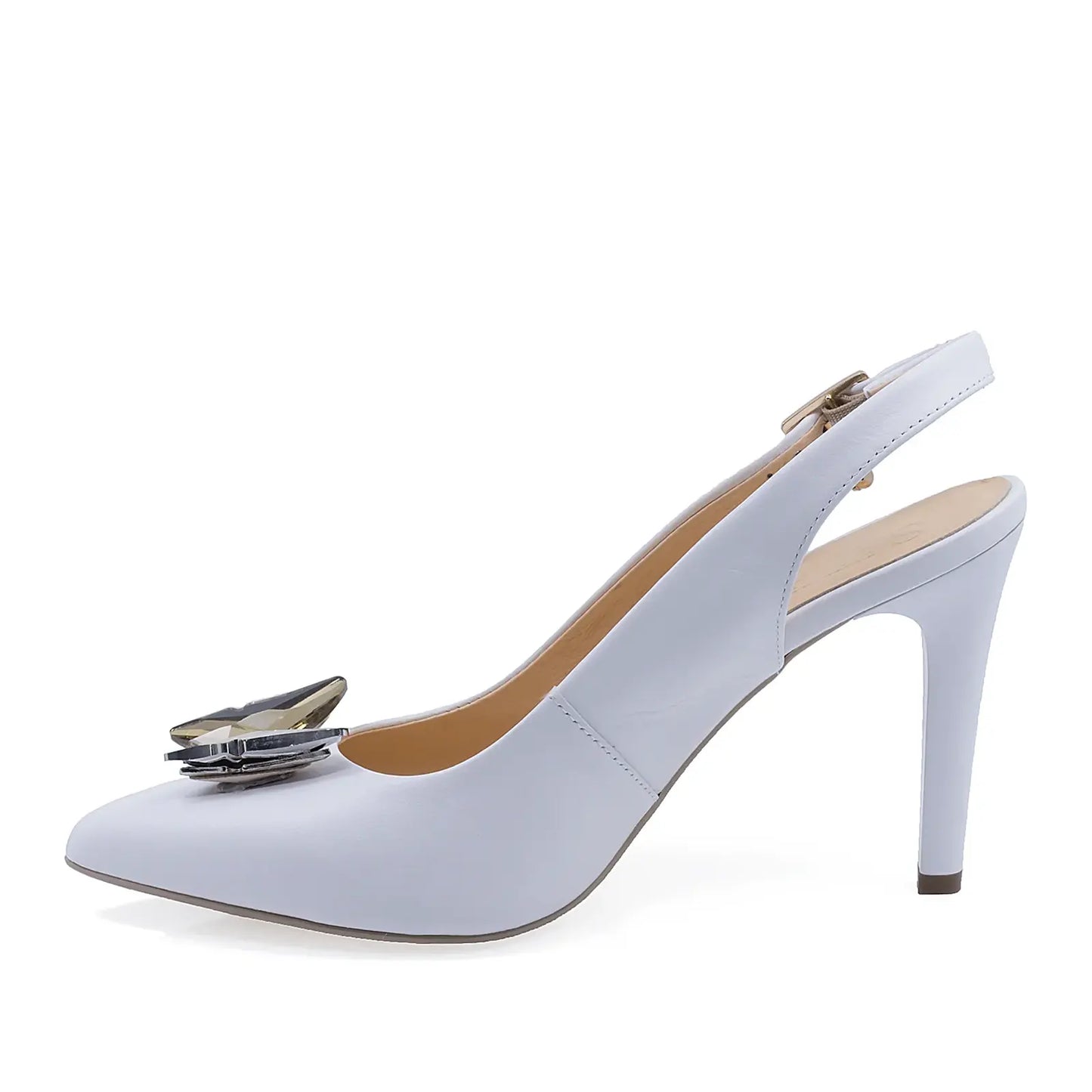 Pantofi damă albi eleganți din piele naturală Sala DSALA20694 comozi pentru birou vedere lateral stânga