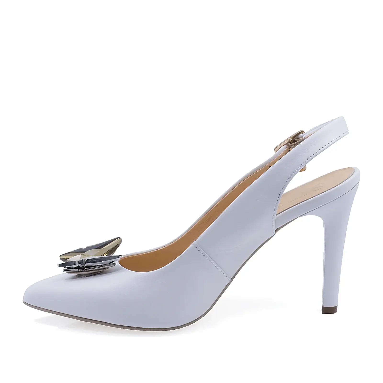 Pantofi damă albi eleganți din piele naturală Sala DSALA20694 comozi pentru birou vedere lateral stânga