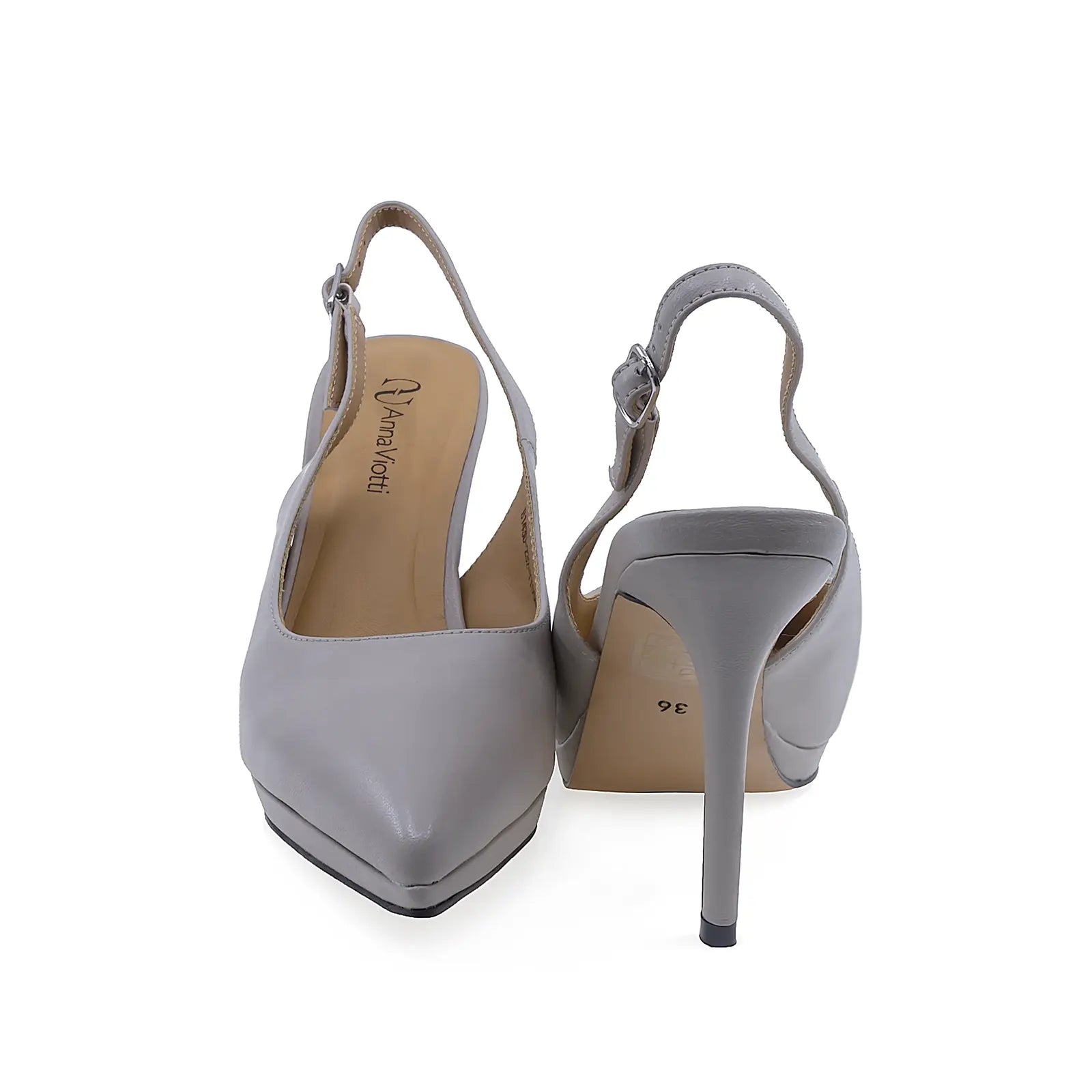 Pantofi damă Anna Viotti gri D105-B143D-232-YT05, vedere spate decupat, design feminin