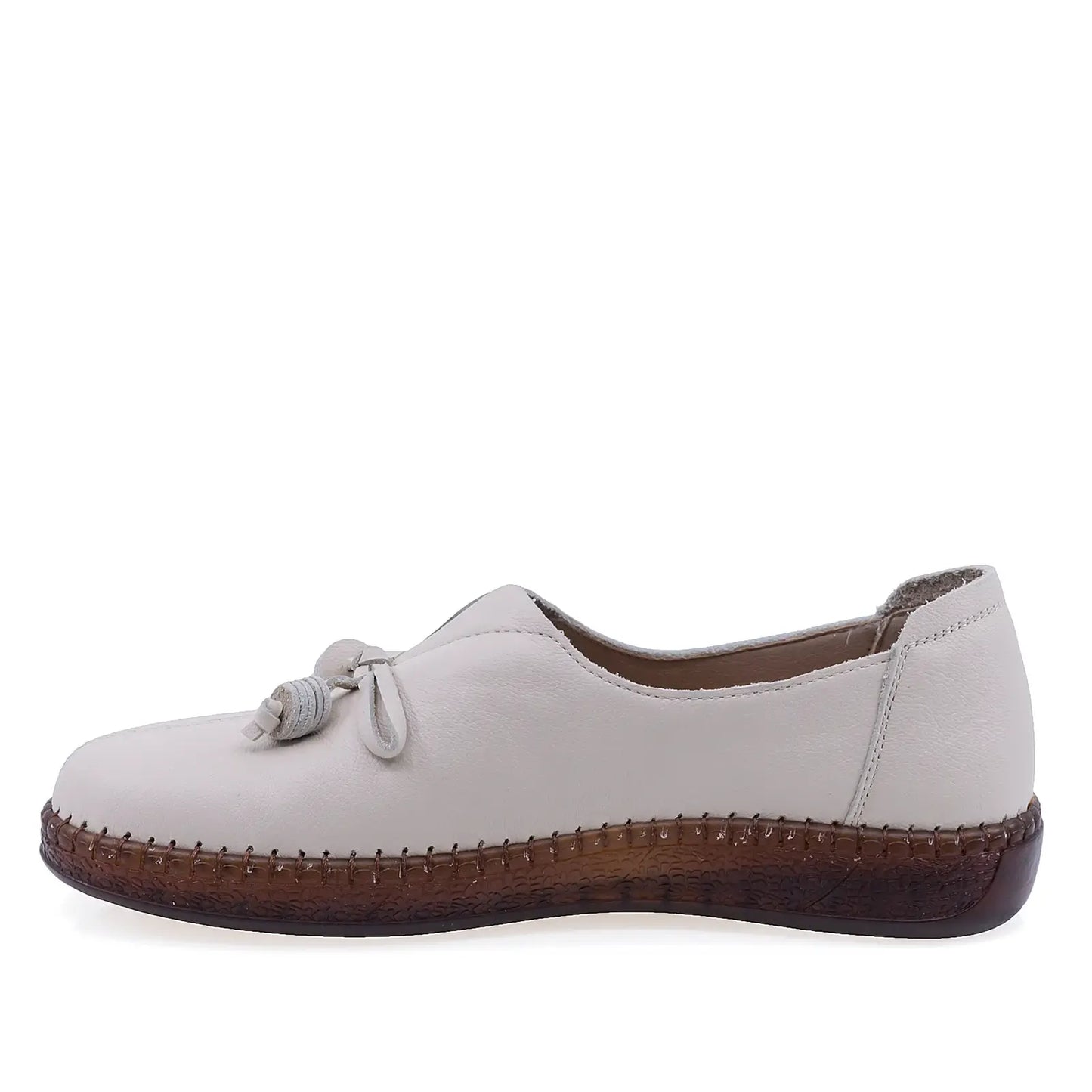 Pantofi casual damă Anna Viotti bej piele naturală box vedere lateral stânga confort