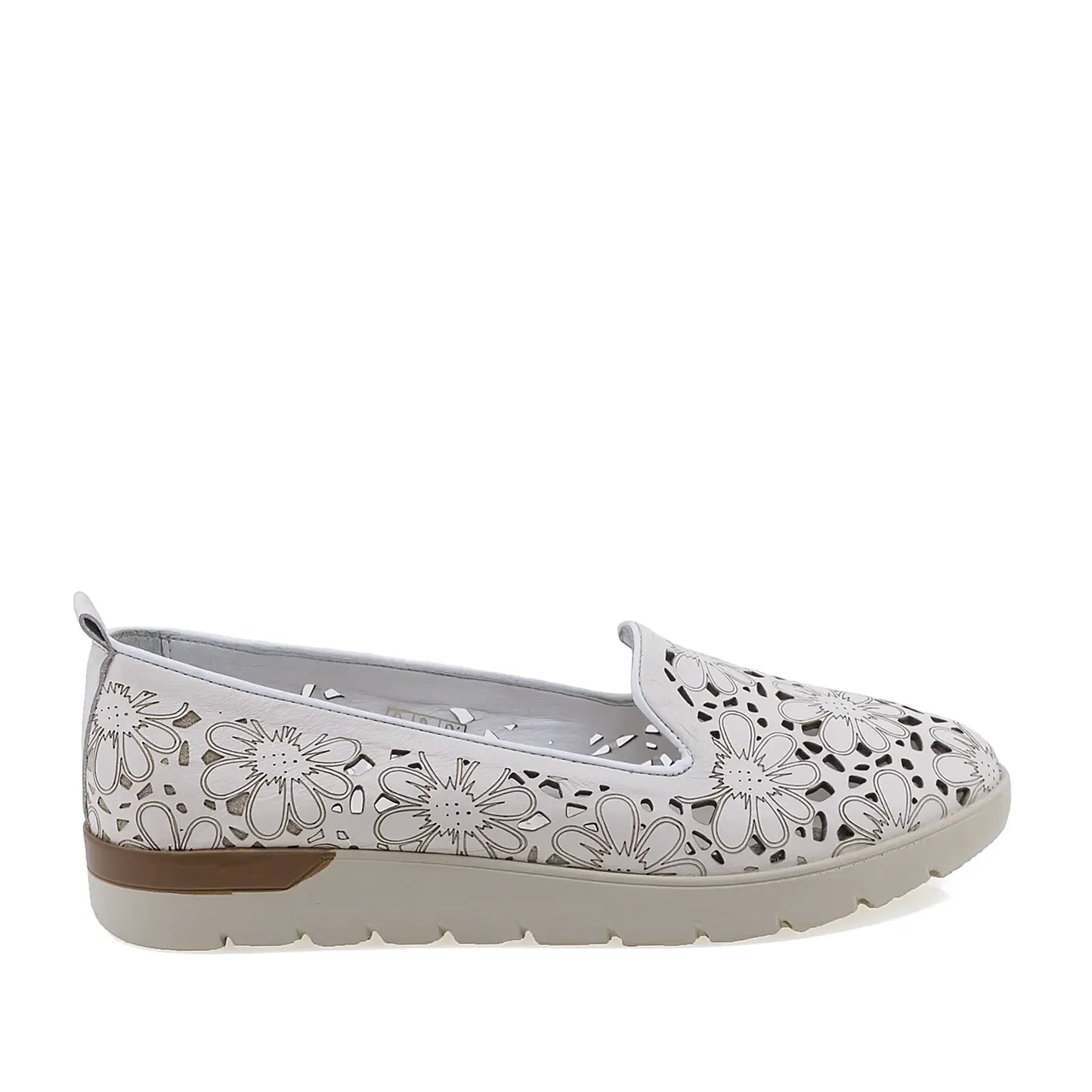 Pantofi damă casual Anna Viotti D12-3113 bej, vedere laterală dreapta, cu piele perforată și inserții moderne