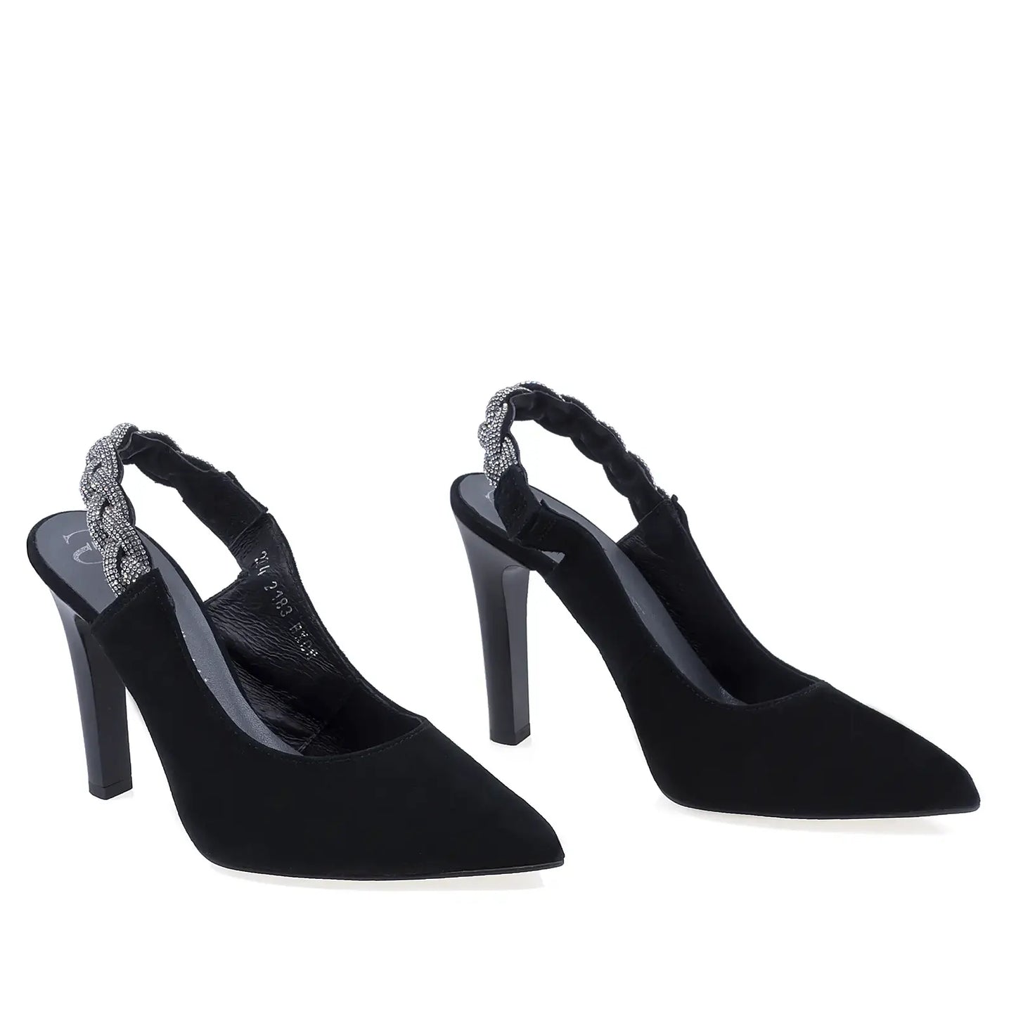 Pantofi dama eleganti Anna Viotti D2183 negri din piele intoarsa, cu varf ascutit tip stiletto si toc de 10 cm