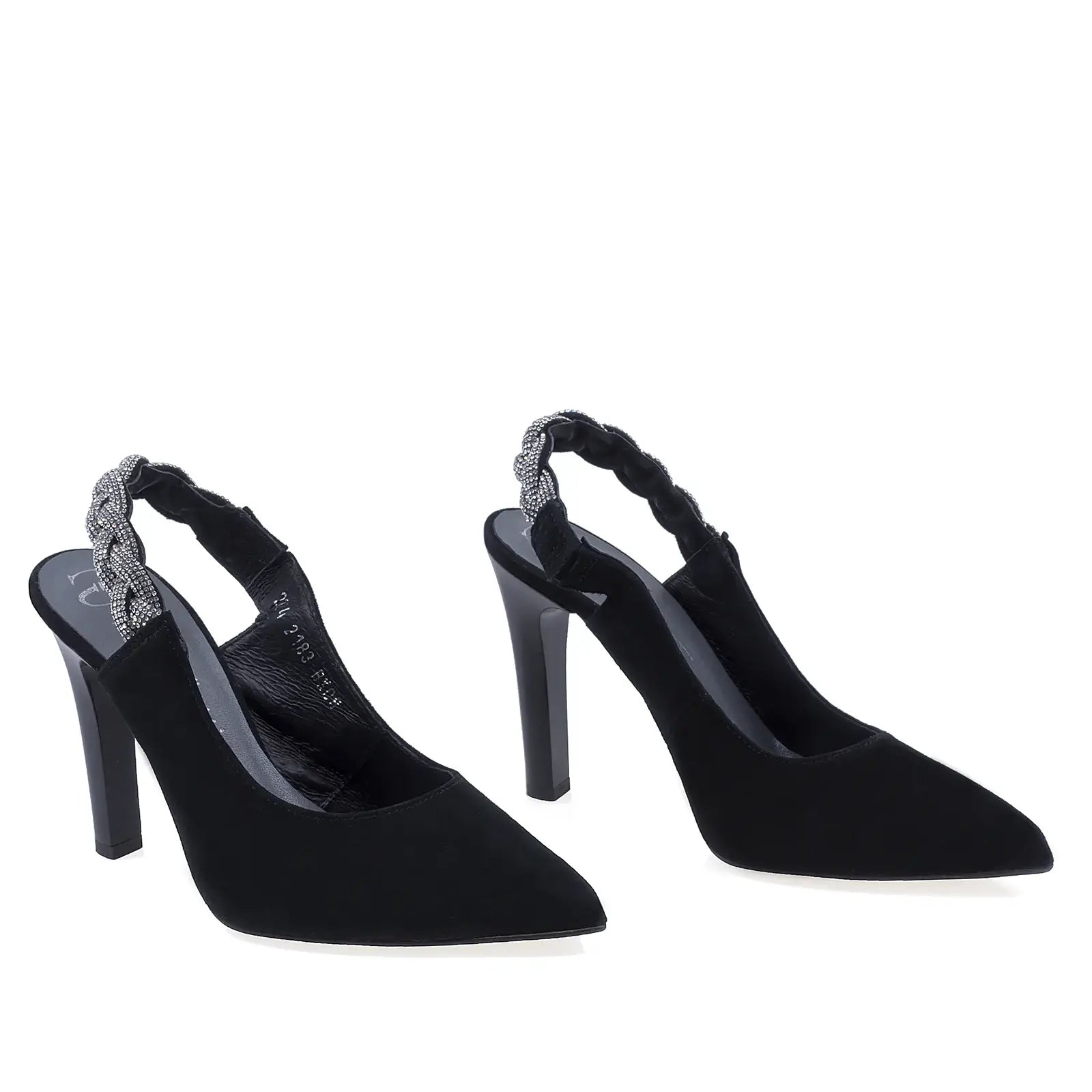 Pantofi dama eleganti Anna Viotti D2183 negri din piele intoarsa, cu varf ascutit tip stiletto si toc de 10 cm