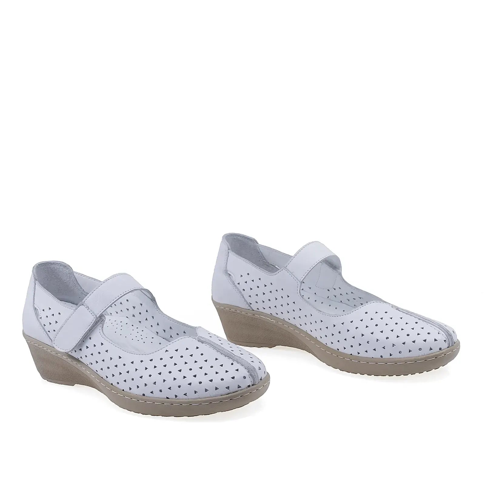 Pantofi damă Anna Viotti D22-4055 albi din piele naturală perforată, vedere din față