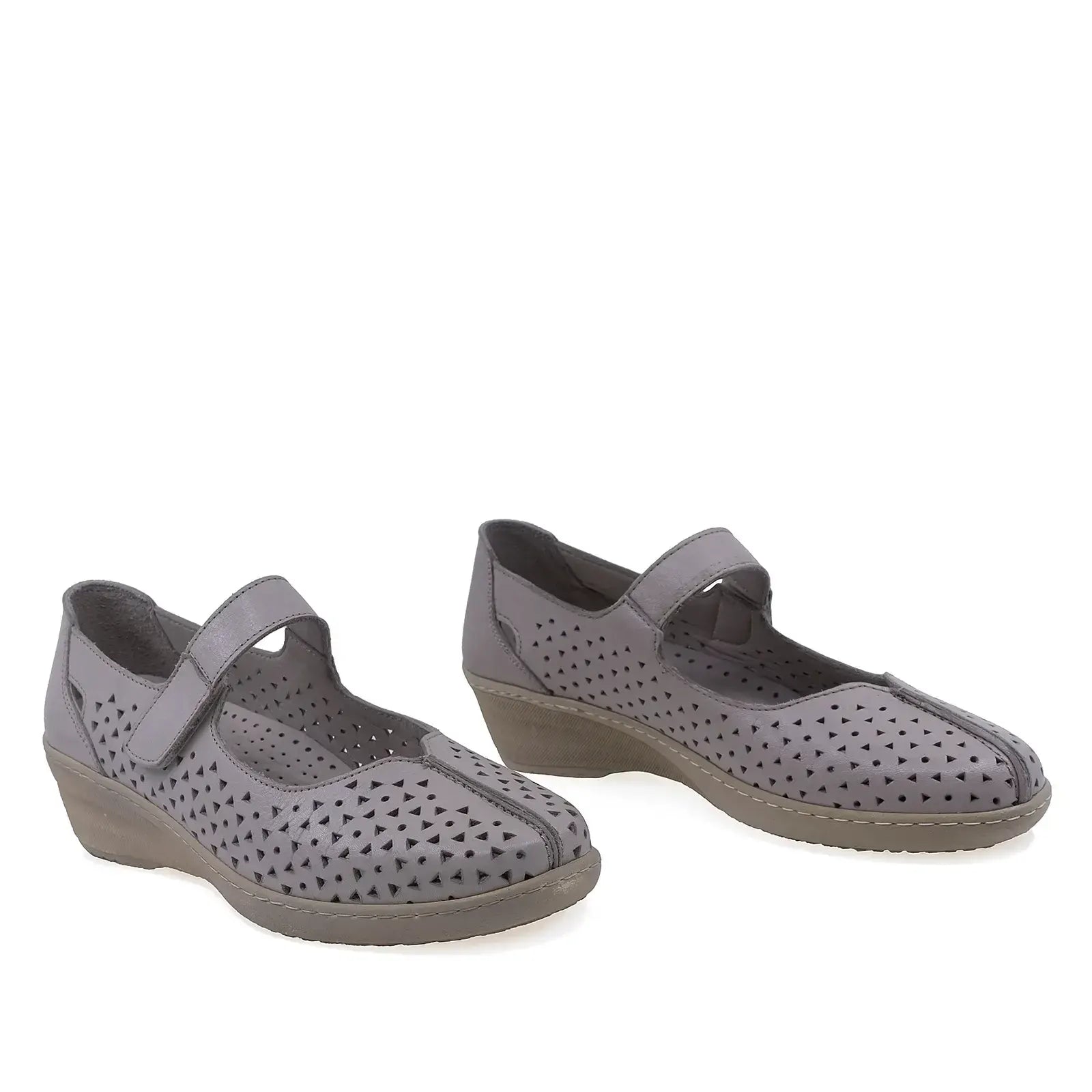 Pantofi damă Anna Viotti D22-4055 gri din piele naturală perforată, vedere din față