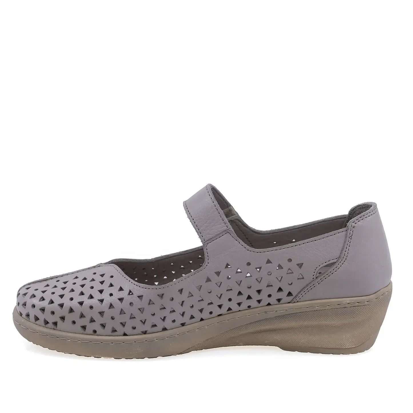 Pantofi damă Anna Viotti D22-4055 din piele naturală gri perforată, vedere laterală stângă