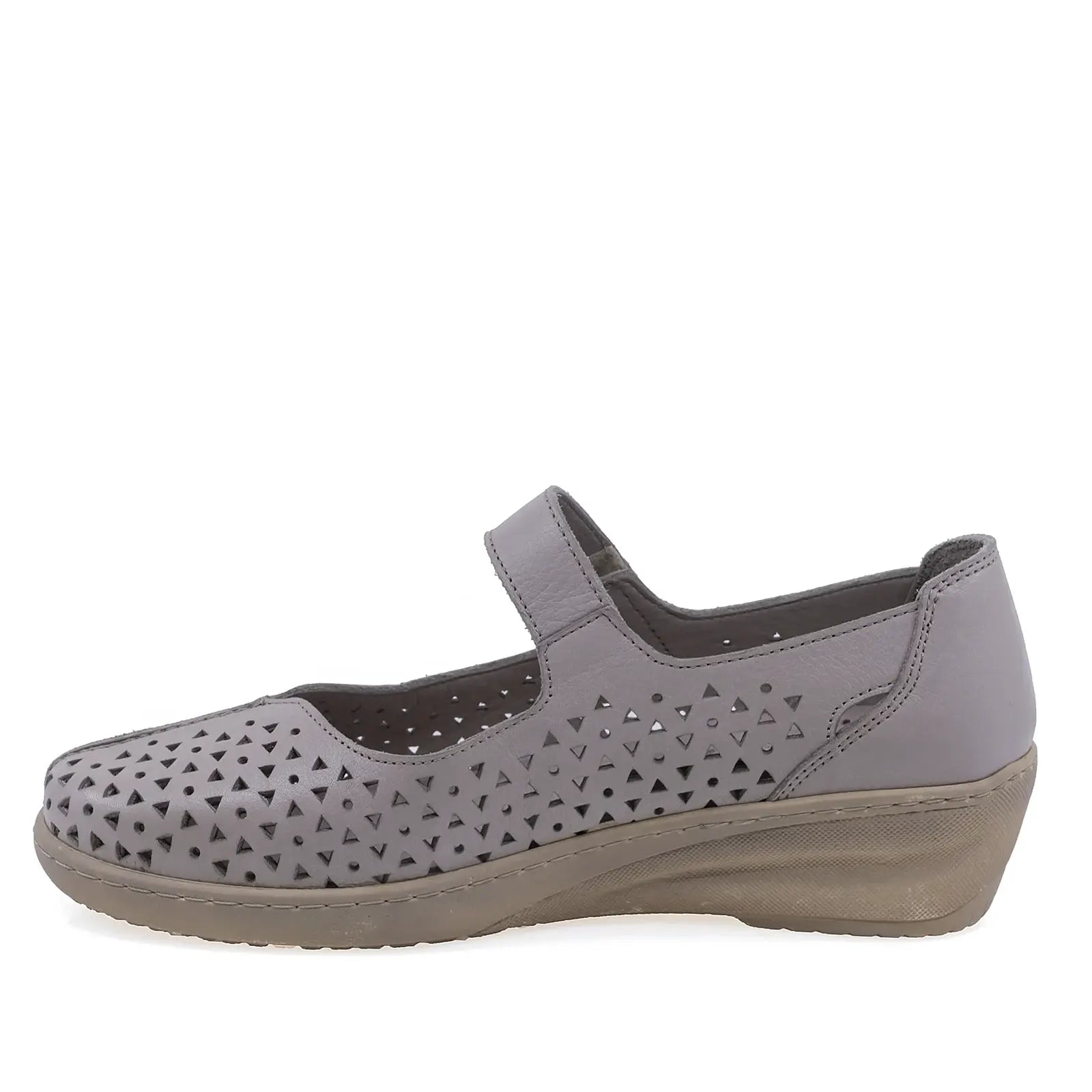 Pantofi damă Anna Viotti D22-4055 din piele naturală gri perforată, vedere laterală stângă