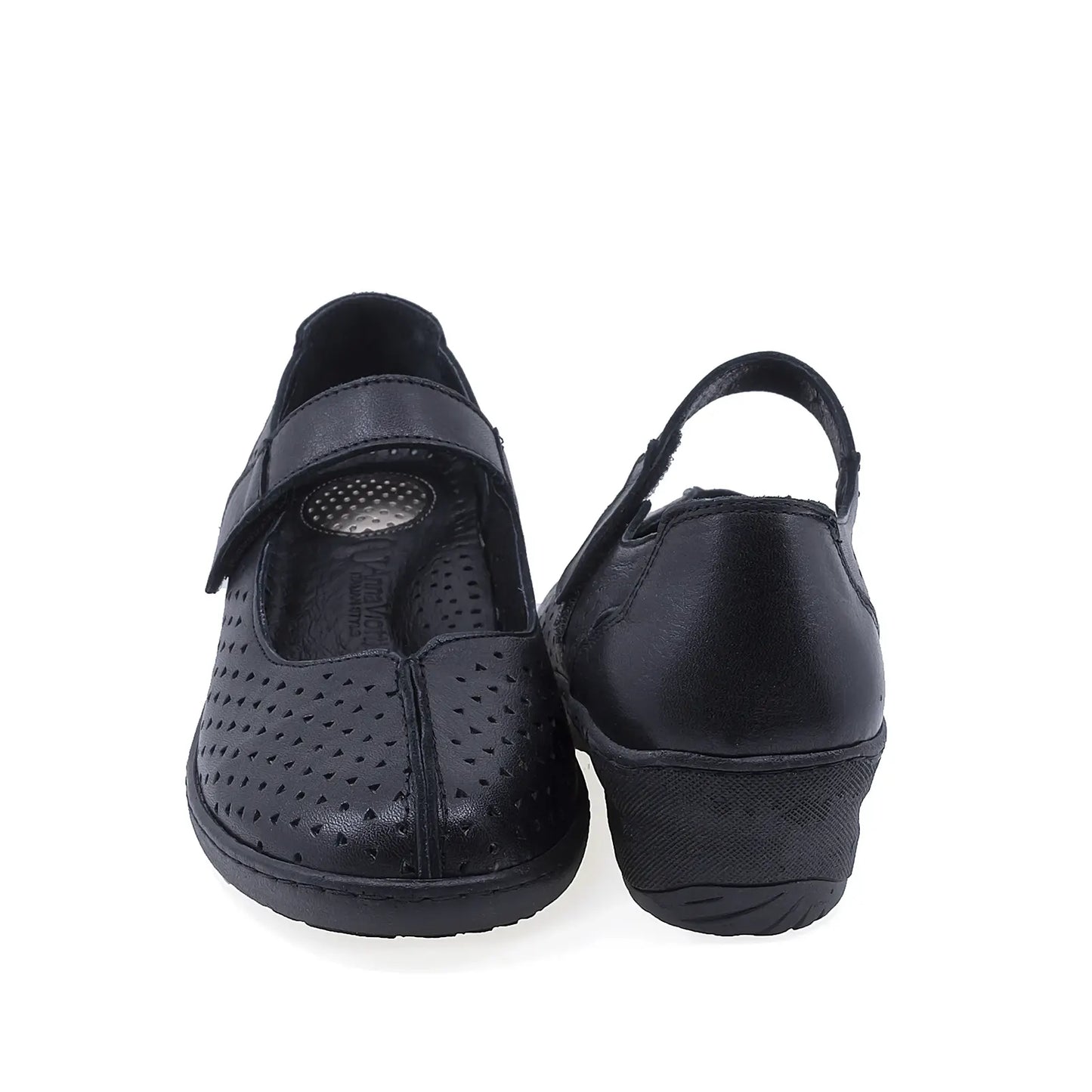 Pantofi dama Anna Viotti D22-4055 negri, vedere din spate, talpa confortabila pentru mers zilnic