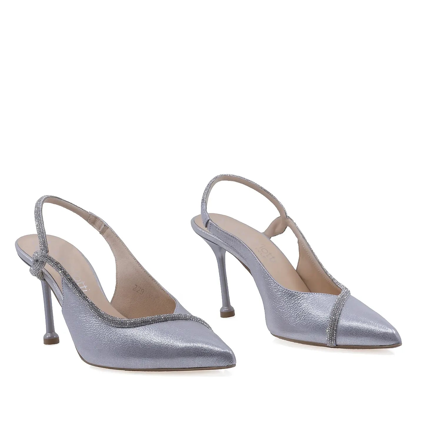 Pantofi dama eleganti Anna Viotti D3060 argintii din piele naturala, vedere din fata