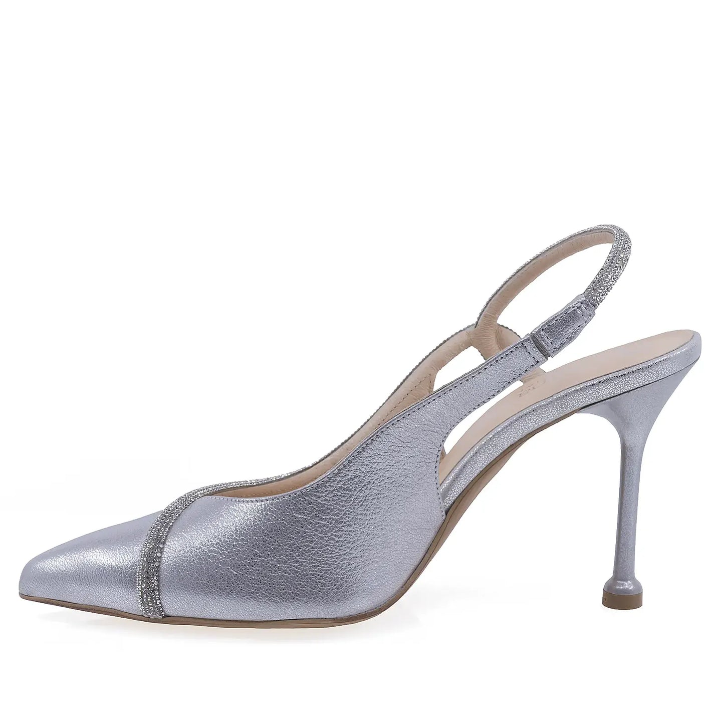 Pantofi eleganti dama Anna Viotti D3060 din piele naturala argintie, vedere laterala stanga