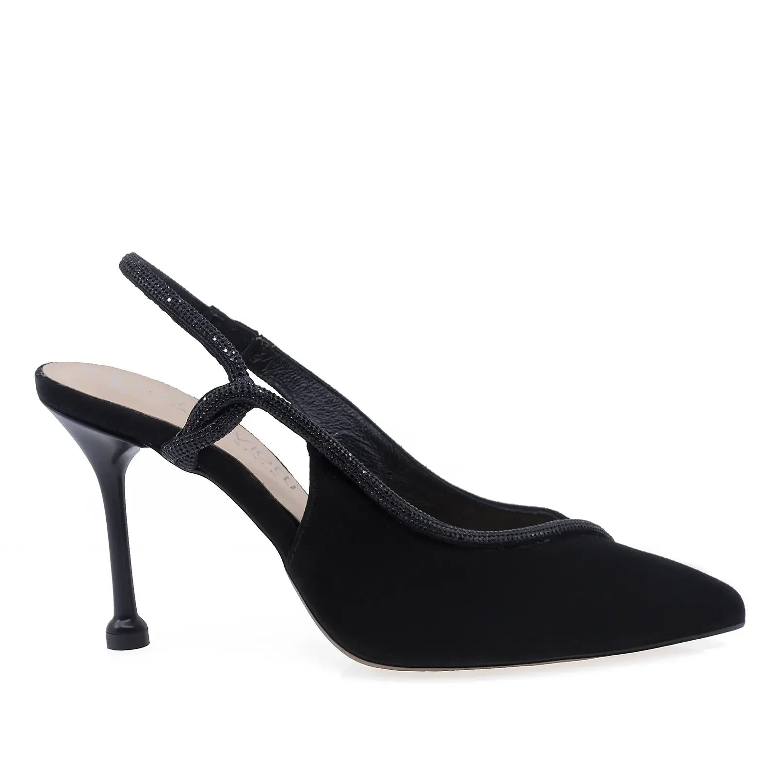 Pantofi dama Anna Viotti D3060 negri, vedere laterala dreapta, model elegant din piele naturala intoarsa