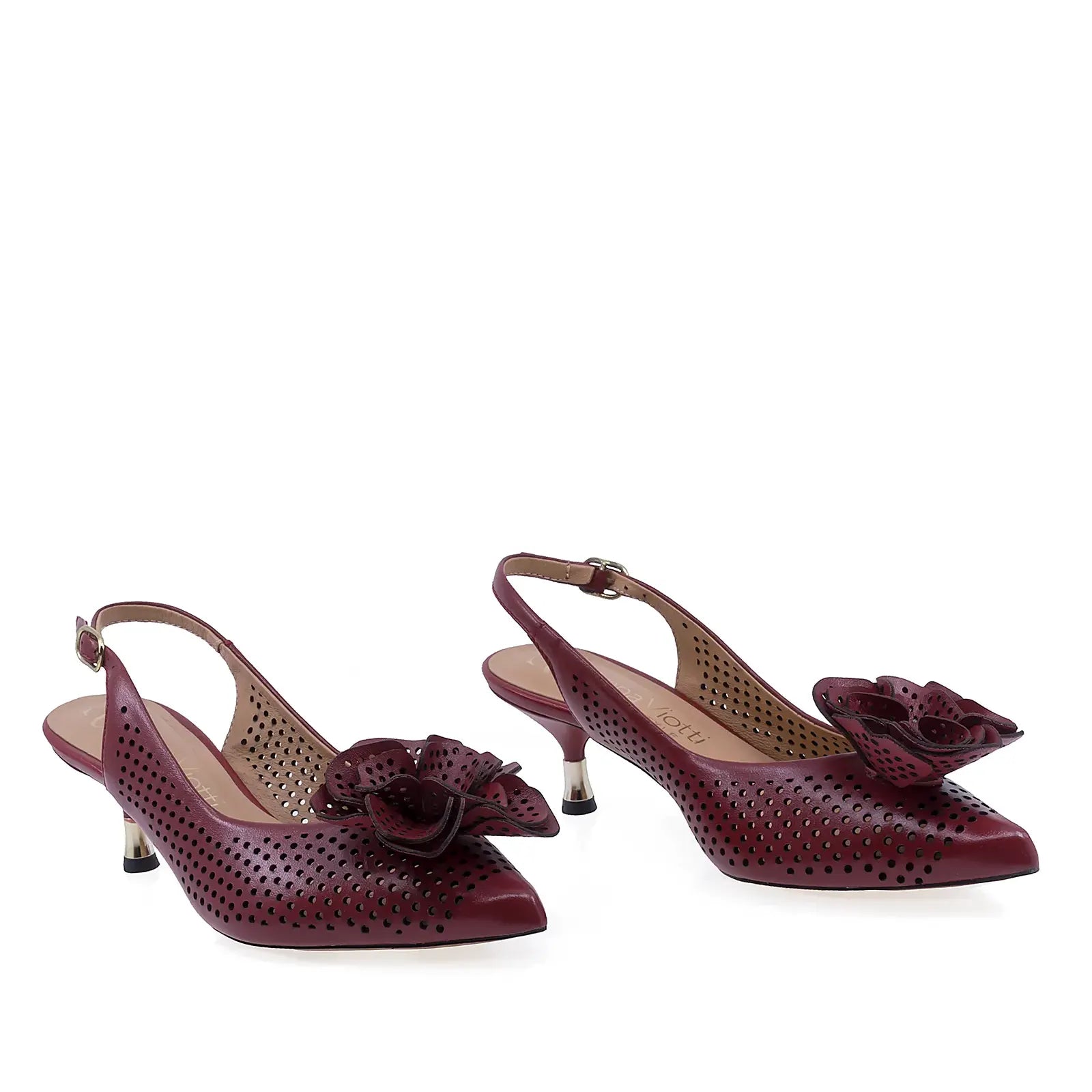 Pantofi dama eleganti Anna Viotti D3134 rosii din piele naturala perforata, vedere din fata