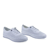 Pantofi damă Anna Viotti D74-405 albi din piele naturală perforată, model casual de vară foarte confortabil