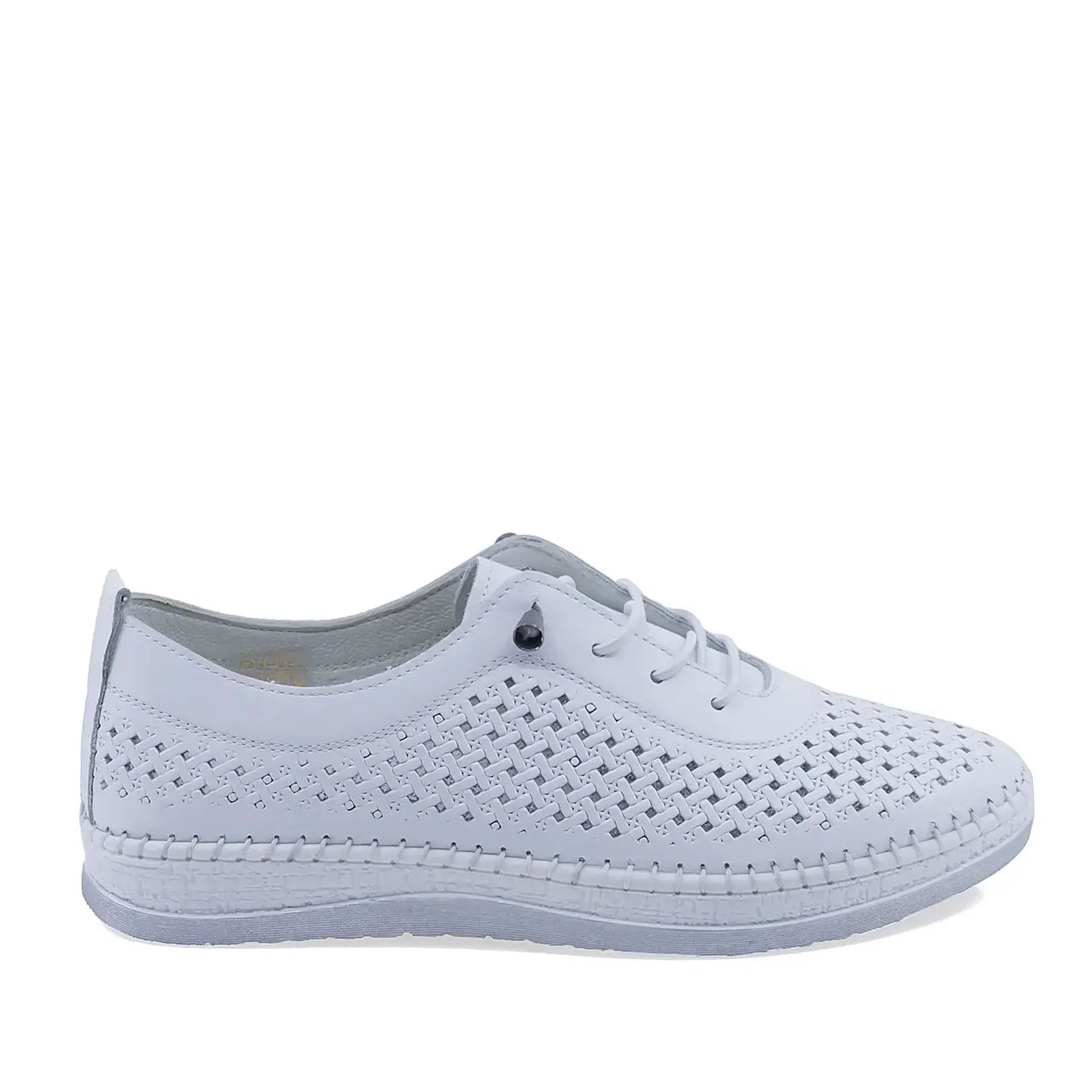 Pantofi damă casual Anna Viotti D74-405 albi, vedere laterală dreapta, realizați din piele naturală perforată