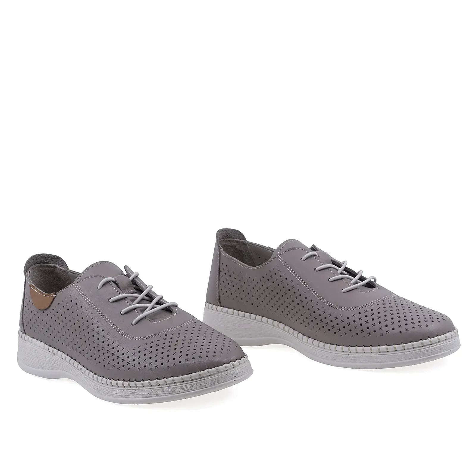 Pantofi dama casual Anna Viotti D77-26001 gri din piele naturala perforata, vedere din fata