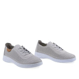 Pantofi damă Anna Viotti gri, vedere din față, piele naturală perforată și stil casual modern