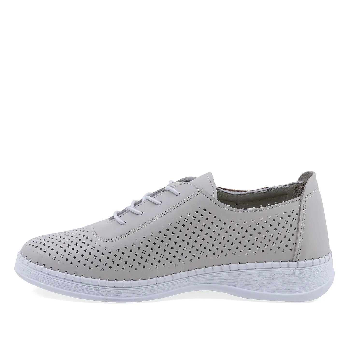 Pantofi casual damă Anna Viotti gri, lateral stânga, design perforat și cusături manuale