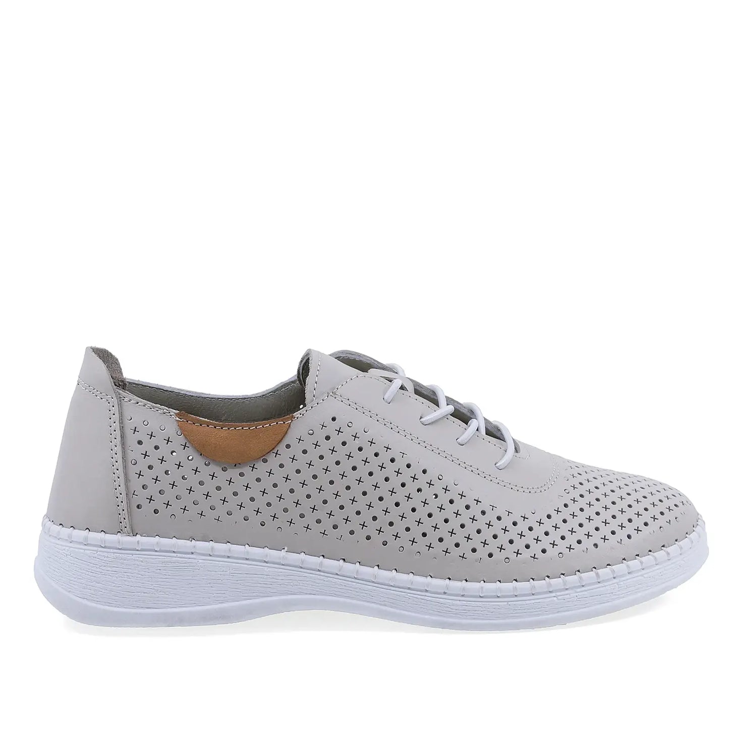Pantofi damă Anna Viotti gri din piele naturală perforată, lateral dreapta, comozi și eleganți casual