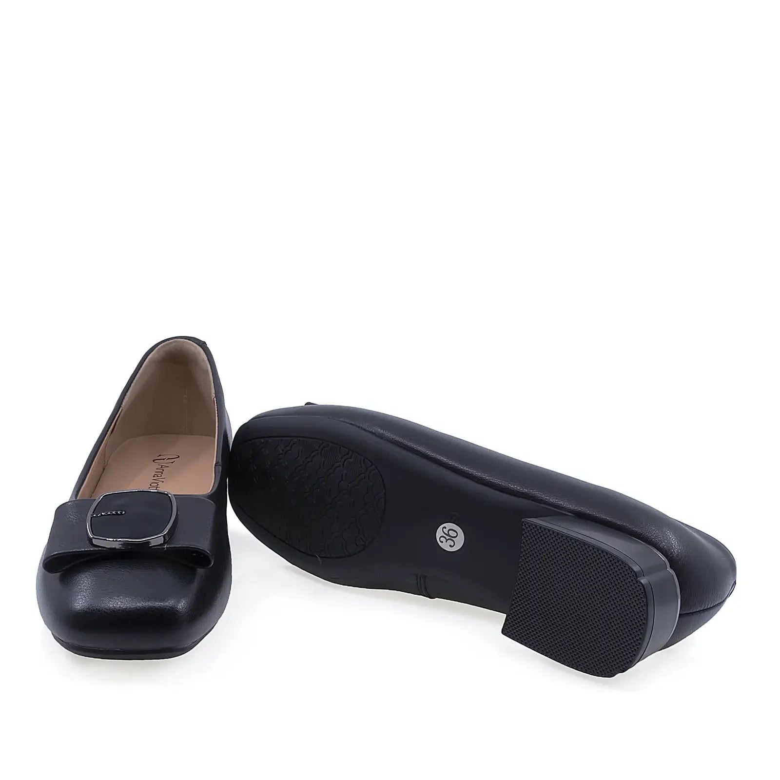 Pantofi damă eleganți Anna Viotti negri piele naturală vedere din spate design clasic