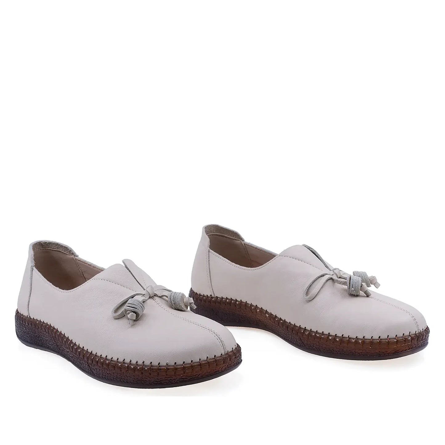 Pantofi damă Anna Viotti bej piele naturală box D111-5D68703-6 vedere din față casual