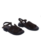 Pantofi dama casual Anna Viotti din piele intoarsa naturala maro vedere din fata design elegant si confortabil