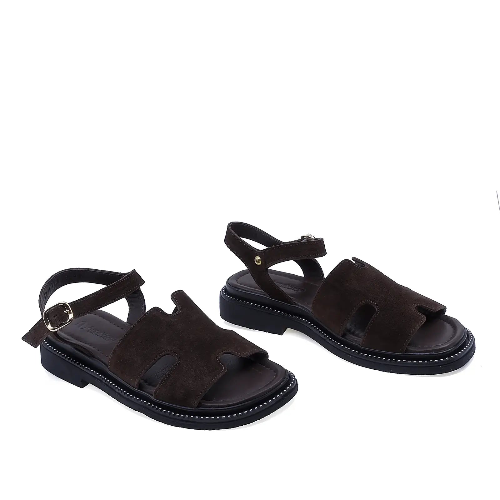 Pantofi dama casual Anna Viotti din piele intoarsa naturala maro vedere din fata design elegant si confortabil