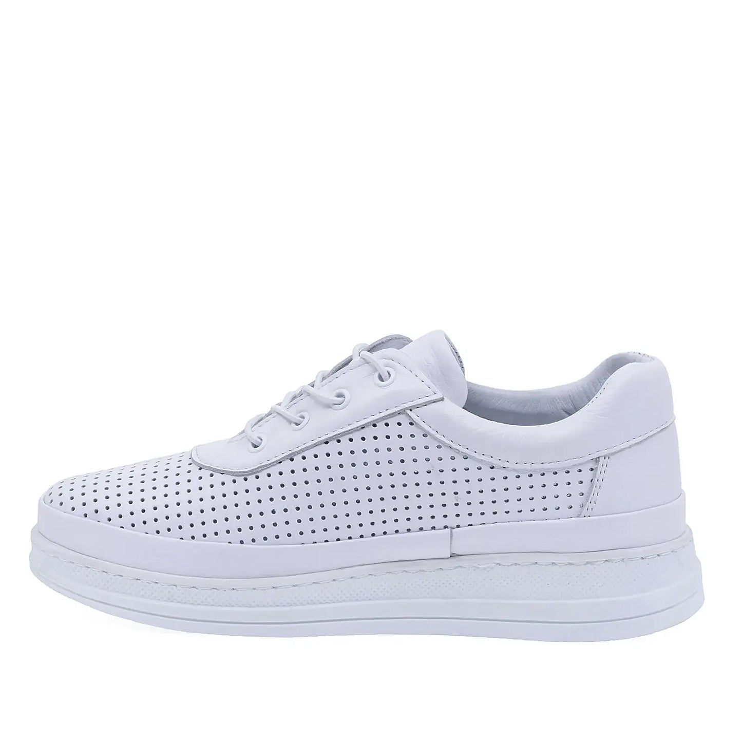 Pantofi dama casual piele naturala Anna Viotti D77-RW010 albi vedere lateral stanga design casual modern
