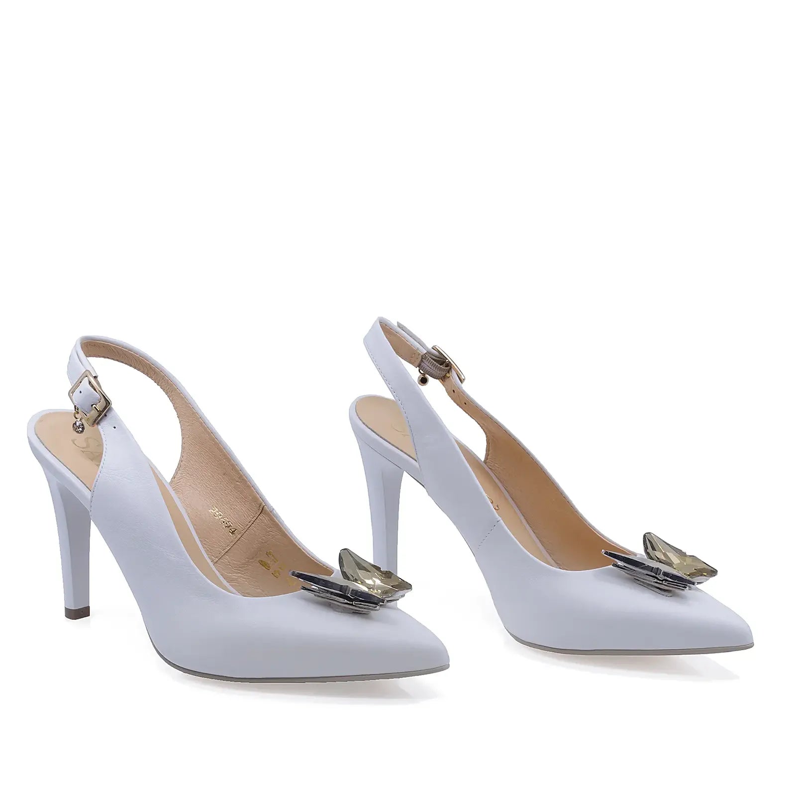 Pantofi damă eleganți albi Sala DSALA20694 vedere față vârf clasic potrivit pentru ținute office și evenimente