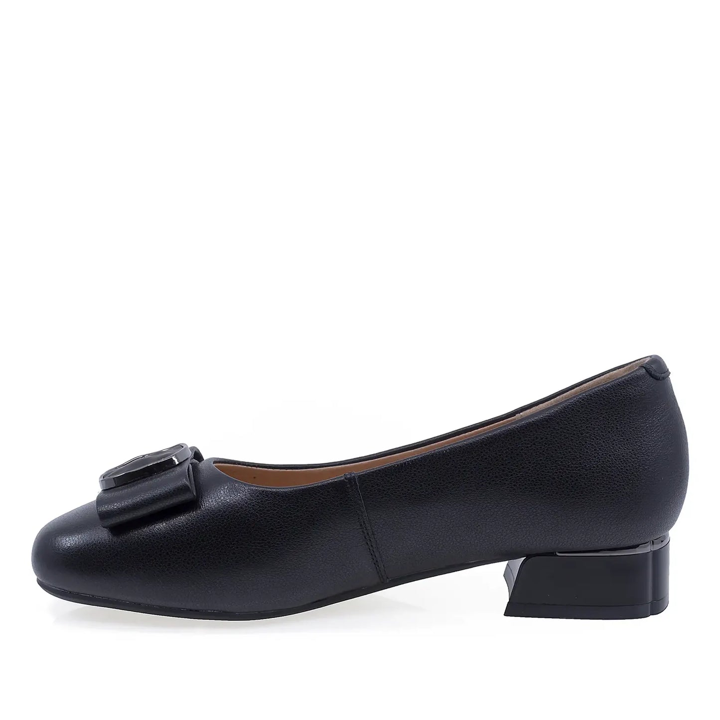 Pantofi damă Anna Viotti negri piele naturală toc 3 cm vedere lateral stânga stil elegant