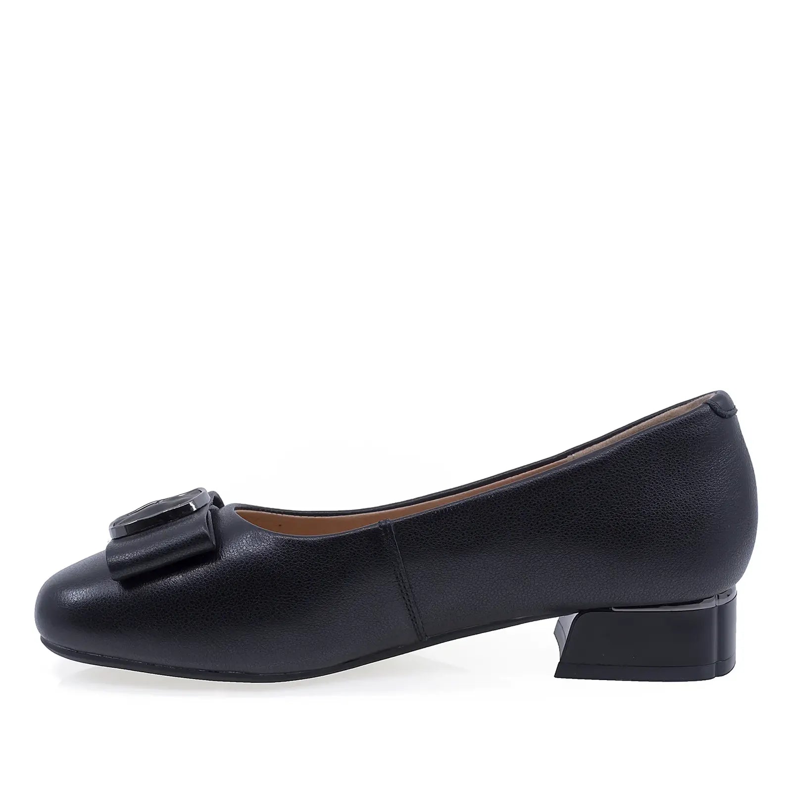 Pantofi damă Anna Viotti negri piele naturală toc 3 cm vedere lateral stânga stil elegant