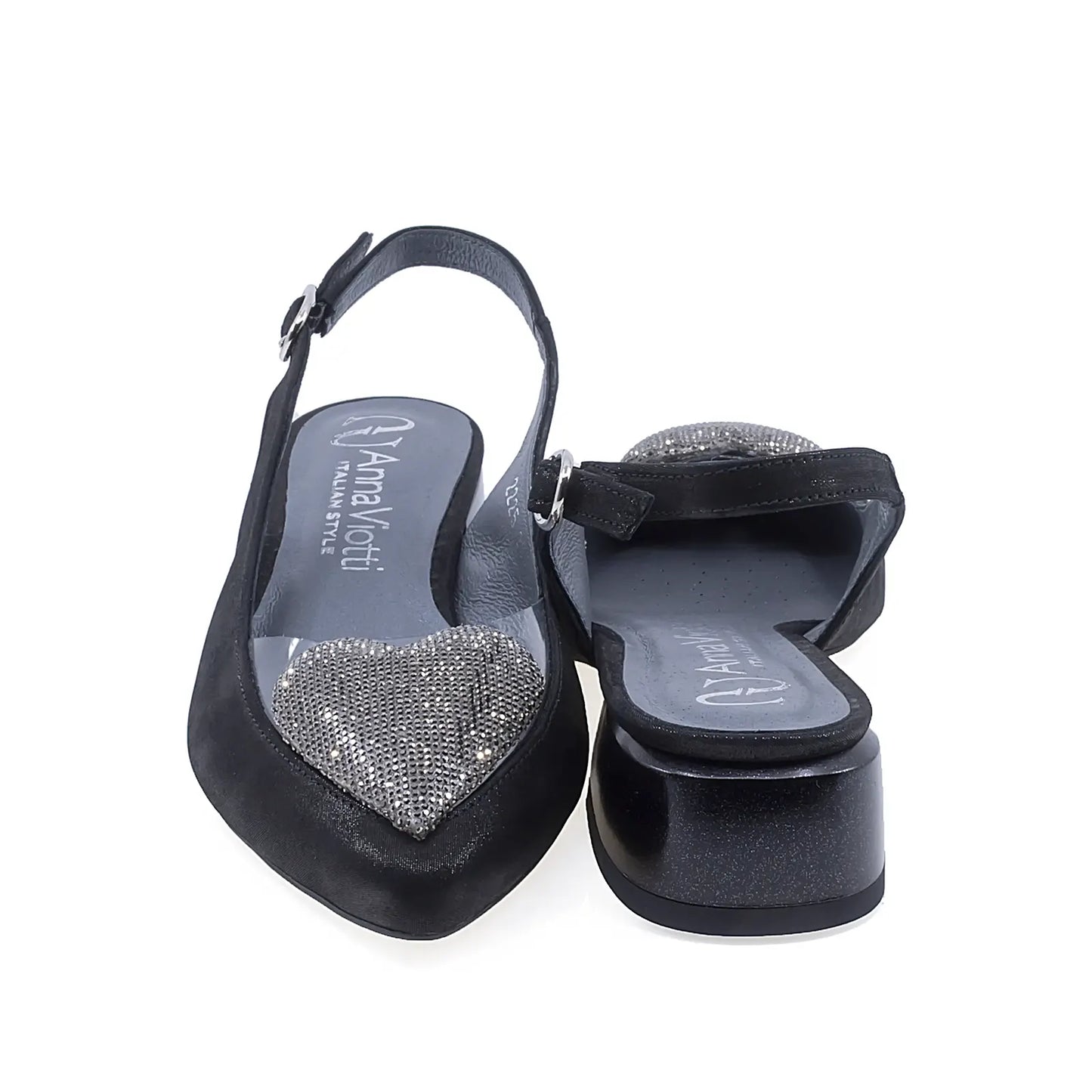 Pantofi damă negri Kordel 2659, spate deschis, toc pătrat 3,5 cm, vedere din spate