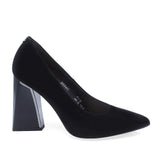 Pantofi dama eleganti piele intoarsa Sala 2054 negri vedere lateral dreapta toc patrat 10 cm