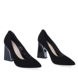 Pantofi dama eleganti Sala 2054 negri din piele intoarsa vedere din fata design clasic