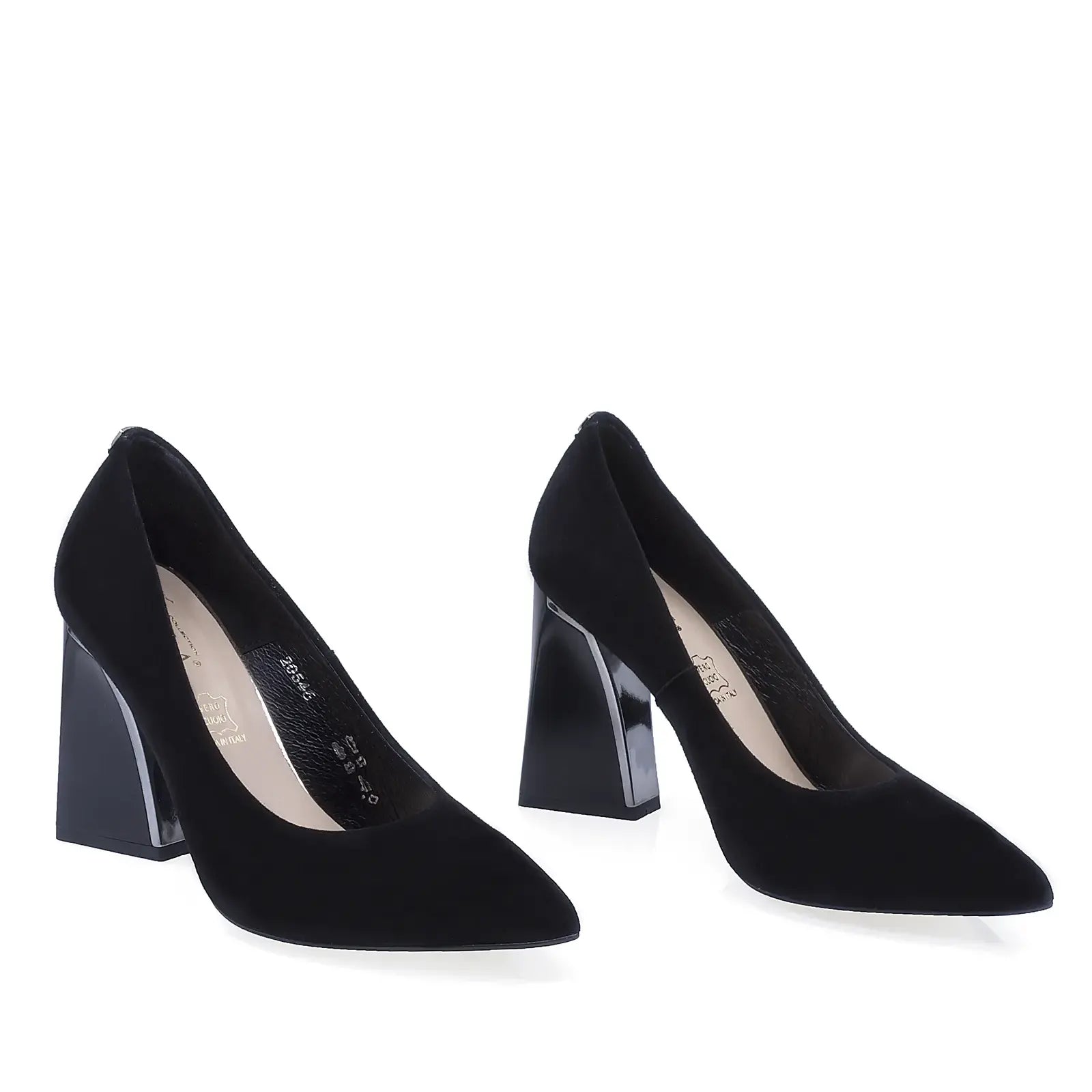 Pantofi dama eleganti Sala 2054 negri din piele intoarsa vedere din fata design clasic
