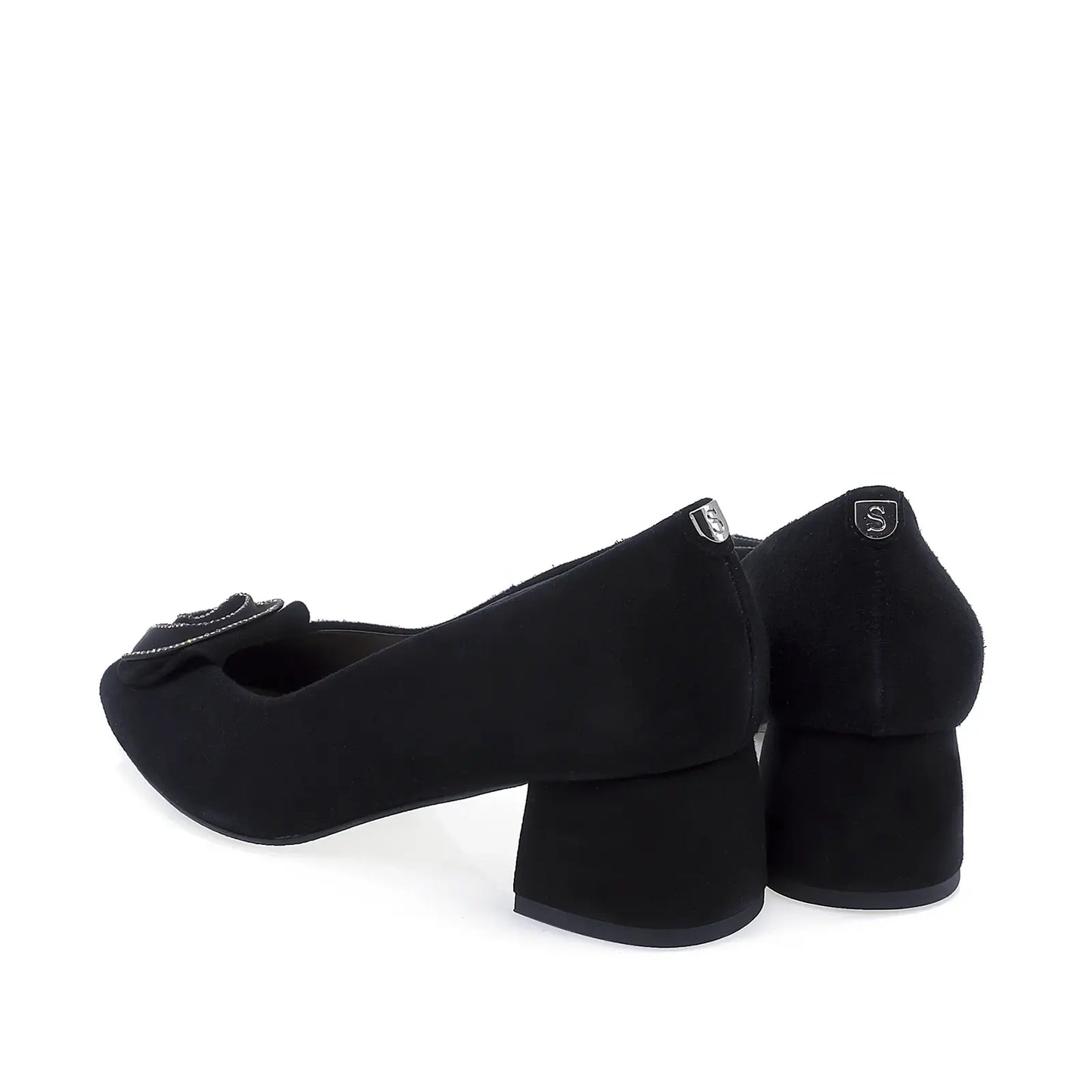 Pantofi damă eleganți piele întoarsă neagră Sala DSALA20666, vedere din spate, toc comod
